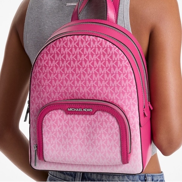 Michael Kors Jaycee Medium Ombré Signature Logo Backpack Dragonfruit - Picture 1 of 8
